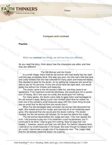 4th Grade math worksheet — Comparing and Ordering Numbers. Compare Contrast 4