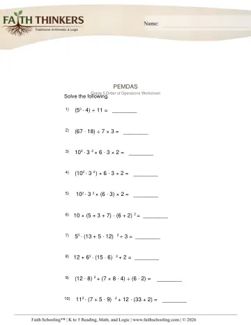 Grade 5 Math: Pemdas — worksheet preview