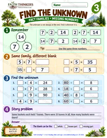 3rd Grade math worksheet — Find The Unknown Practice 5