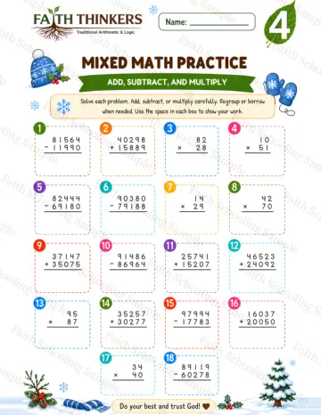 4th Grade math worksheet — Winter Mixed Practice 6