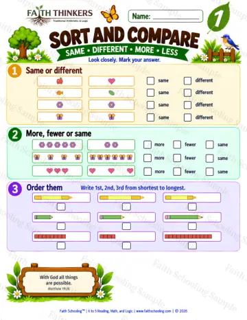 1st Grade math worksheet — Comparing and Ordering Sizes Practice 9