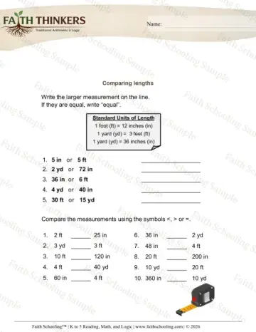 4th Grade math worksheet — Compare Lengths 5