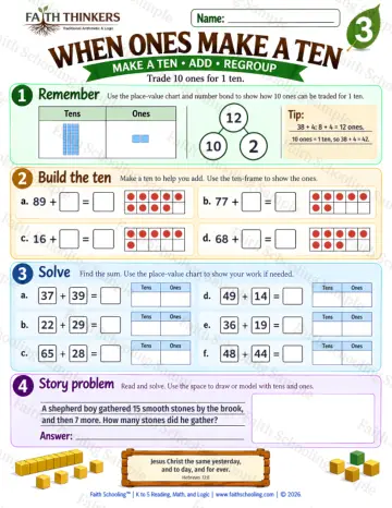 3rd Grade math worksheet — When Ones Make A Ten Practice 5