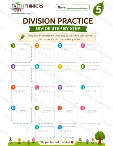 5th Grade math worksheet — Summer Division Practice 9