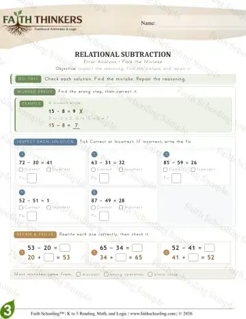 3rd Grade math worksheet — Reasoning & Fluency - Error (Practice 4)