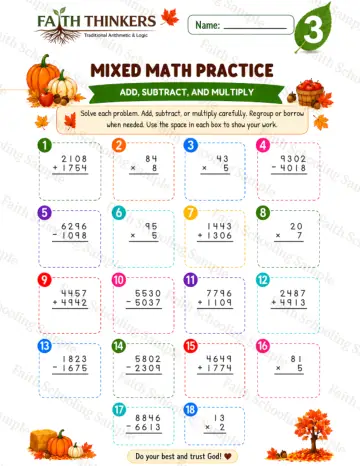 3rd Grade math worksheet — Fall Mixed Practice 5