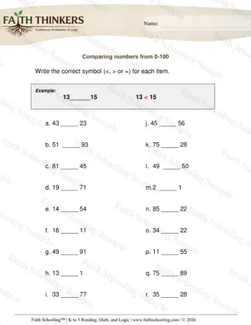 1st Grade math worksheet — Comparing Numbers D3