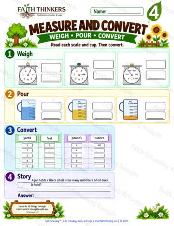 4th Grade math worksheet — Measurement Units Practice 8