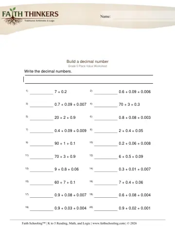Place Value 5 Digit Decimals 1