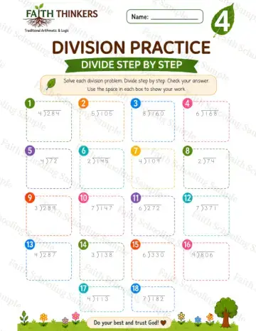 4th Grade math worksheet — Summer Division Practice 8