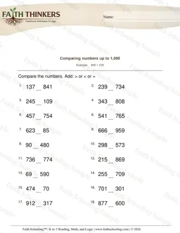 2nd Grade math worksheet — Comparing Numbers. Compare Numbers 3
