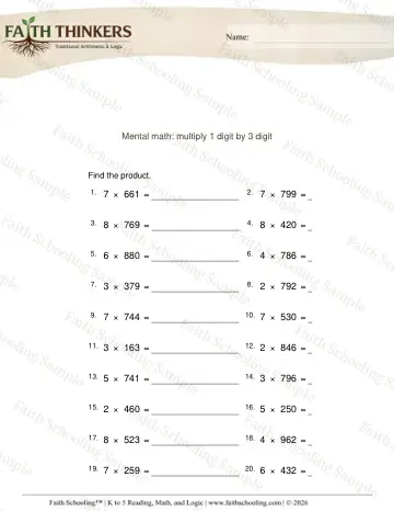 4th Grade math worksheet — Multi-Digit Multiplication. Multiply 1 Digit by 3 Digit 4