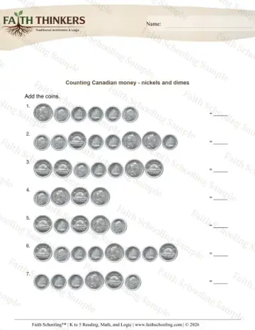 2nd Grade math worksheet — Counting Money Canadian Nickels Dimes 3