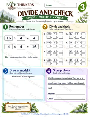 3rd Grade math worksheet — Divide And Check Practice 7