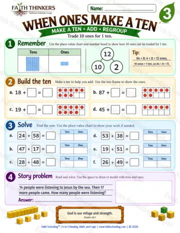3rd Grade math worksheet — When Ones Make A Ten Practice 8