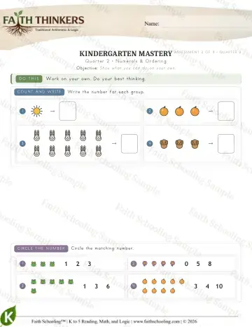 Kindergarten math worksheet — Numerals Ordering 2 (Practice 7)