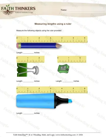 1st Grade math worksheet — Measuring Length Inches 1
