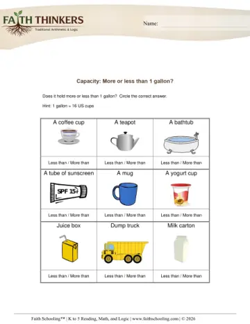 Grade 2 Math: Capacity — worksheet preview