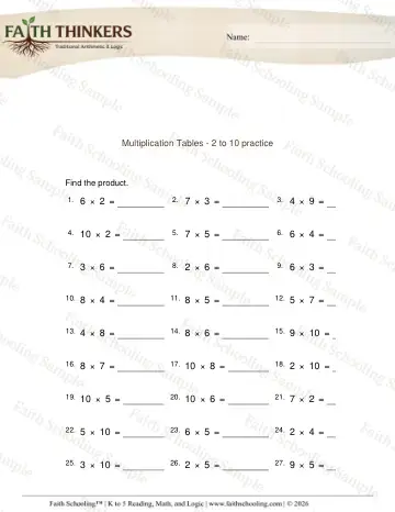 4th Grade math worksheet — Multiplication Facts and Drills. Multiplication Table 5