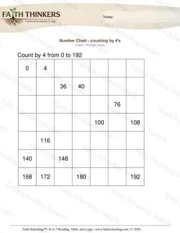 1st Grade math worksheet — Skip Counting. Counting by 4s 2
