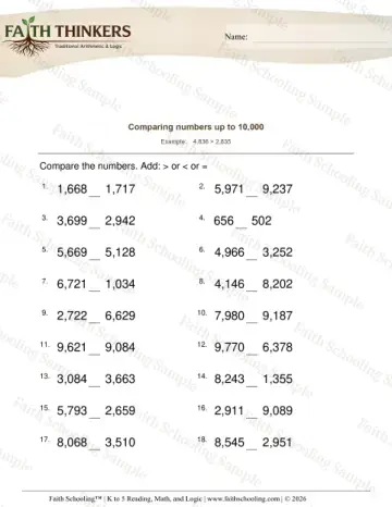 3rd Grade math worksheet — Comparing and Ordering Numbers. Compare Numbers 1 (Practice 2)