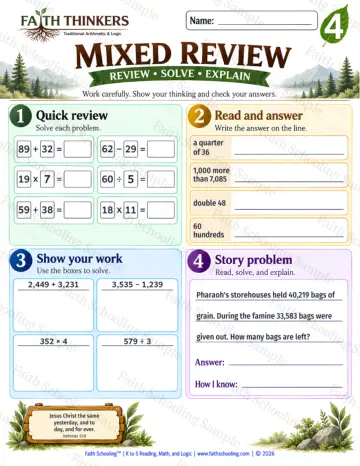 4th Grade math worksheet — Reasoning & Fluency (Practice 4)