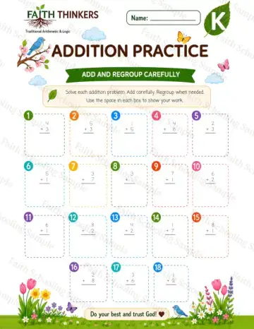 Kindergarten math worksheet — Spring Addition Practice 8