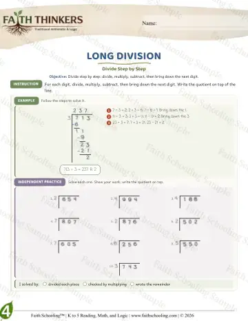 4th Grade math worksheet — Long Division (Practice 4)