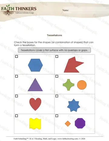 4th Grade math worksheet — Symmetry and Transformations. Geometry Tessellations 4