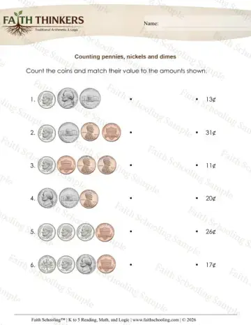 1st Grade math worksheet — Counting Money. Counting Coins 5