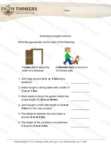 4th Grade math worksheet — Estimating Measurements 7