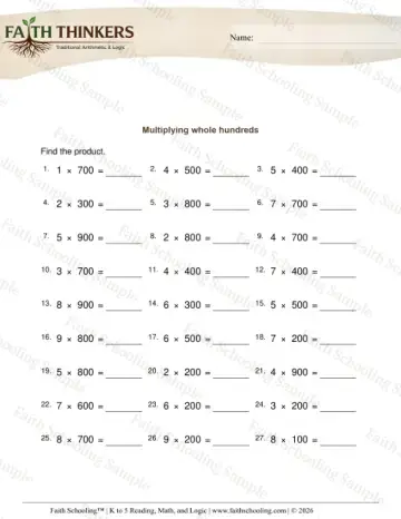 4th Grade math worksheet — Multiply Whole Hundreds 7