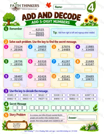 4th Grade math worksheet — Addition with Regrouping Practice 6