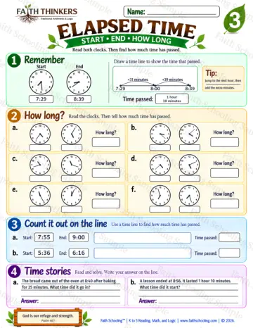 3rd Grade math worksheet — Elapsed Time Practice 4
