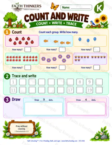 Kindergarten math worksheet — Counting Scattered Sets Practice 7