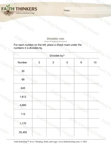 4th Grade math worksheet — Factors and Multiples. Divisibility Rules 2