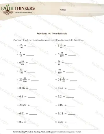 5th Grade math worksheet — Fractions Improper Mixed to Decimals 5