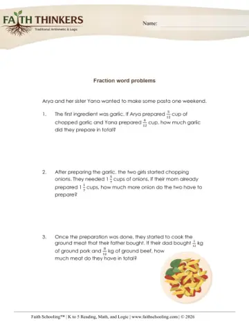 Grade 3 Math: Fraction Word Problems — worksheet preview