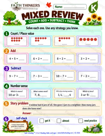 Kindergarten math worksheet — Core Skills Practice 7