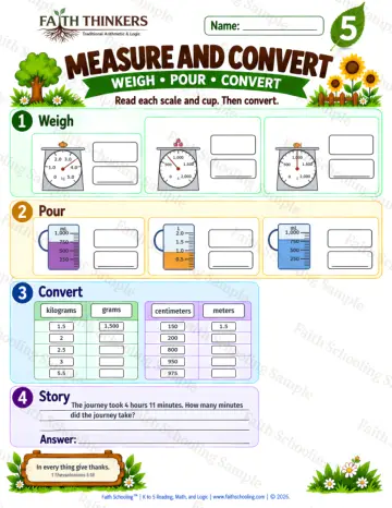 5th Grade math worksheet — Converting Units Practice 7