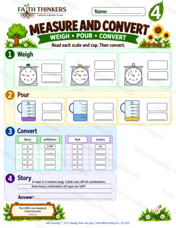 4th Grade math worksheet — Measurement Units Practice 9