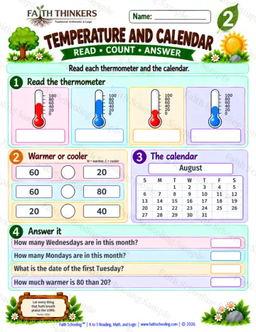 2nd Grade math worksheet — Calendar and Temperature Practice 7
