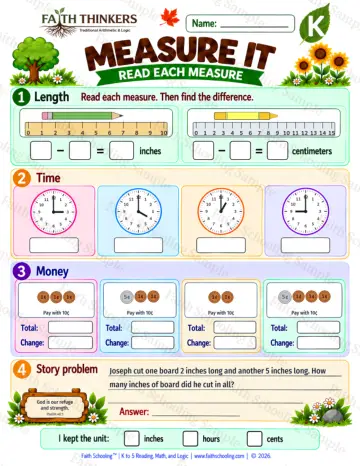 Kindergarten math worksheet — Money and Measurement Practice 8