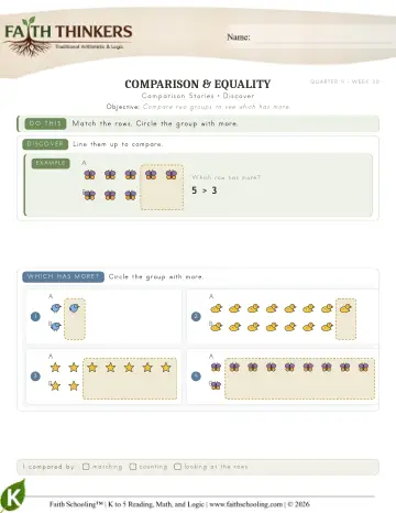 Kindergarten Math: Comparison Stories — worksheet preview