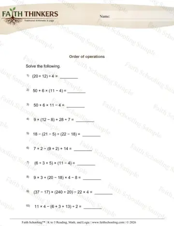 5th Grade math worksheet — Order Operations 5