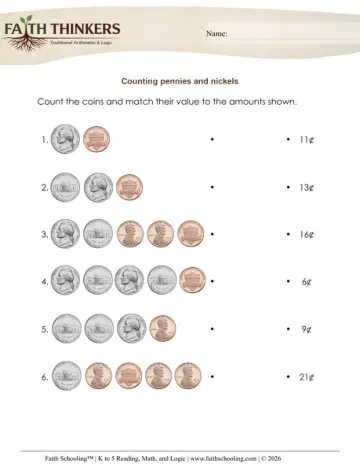 Grade 1 Math: Counting Money — worksheet preview