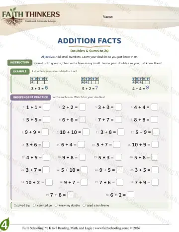 4th Grade math worksheet — Addition Facts (Practice 5)