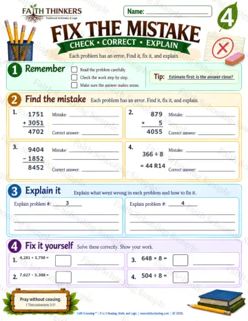 4th Grade math worksheet — Fix The Mistake Practice 6