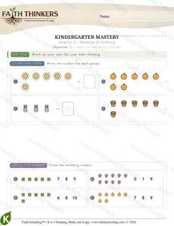 Kindergarten math worksheet — Numerals Ordering 2 (Practice 9)