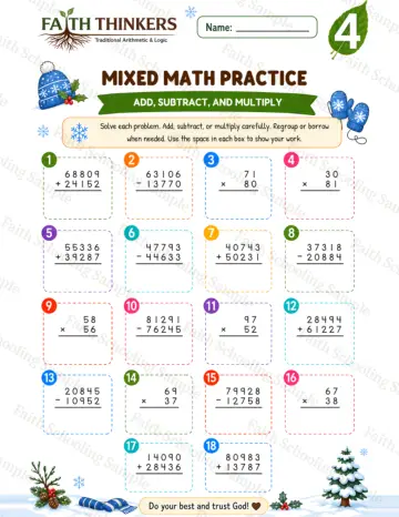 4th Grade math worksheet — Winter Mixed Practice 4
